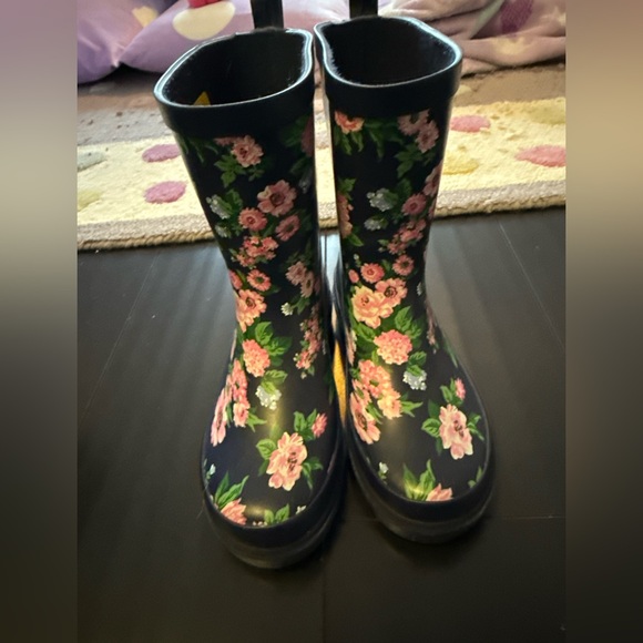 Girls Janie and Jack Floral Rain Boots navy and pink size 12